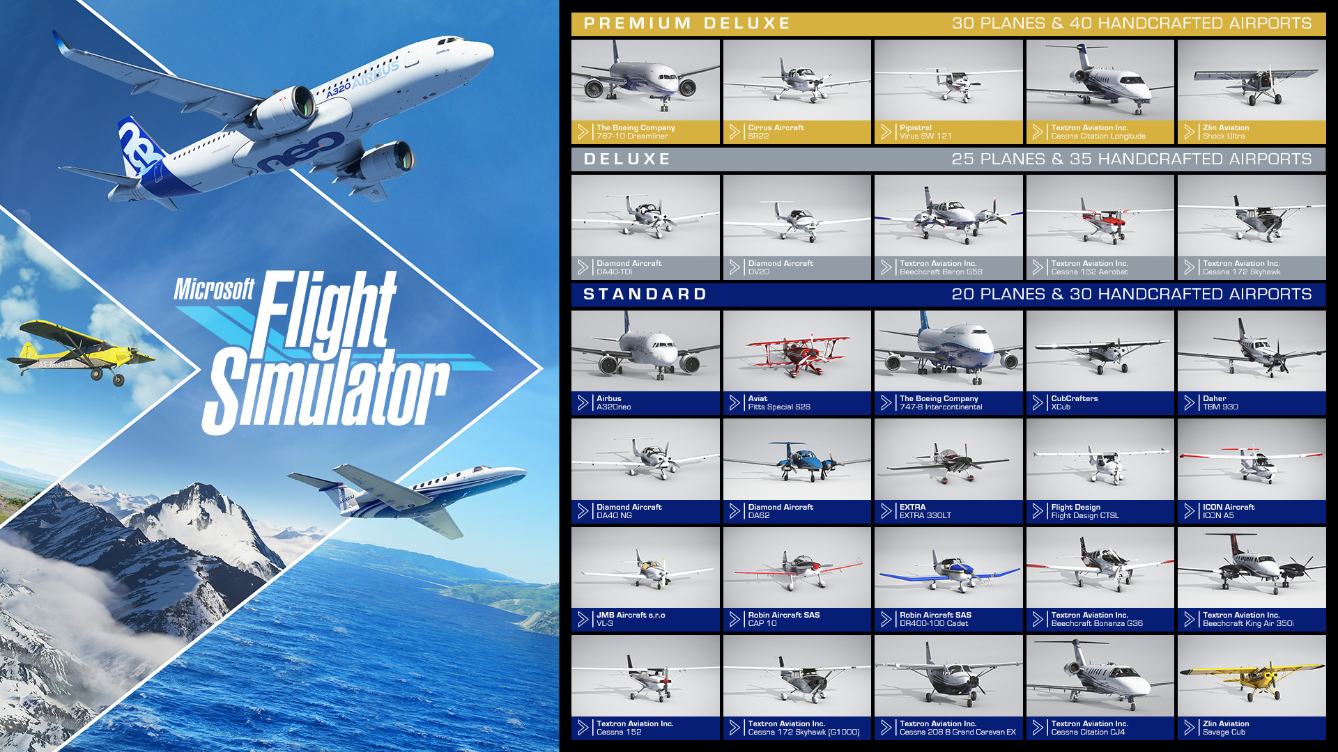 Pilihan pesawat yang bisa digunakan di Microsoft Flight Simulator 2020 (sumber: Microsoft)