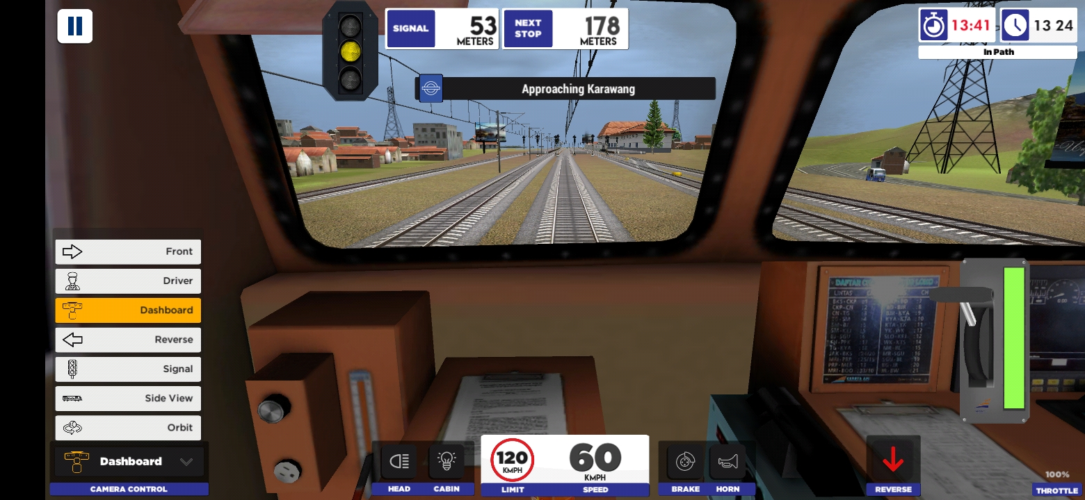 Suasana kabin masinis CC203 di Indonesian Train Simulator (sumber: Highbrow Interactive)