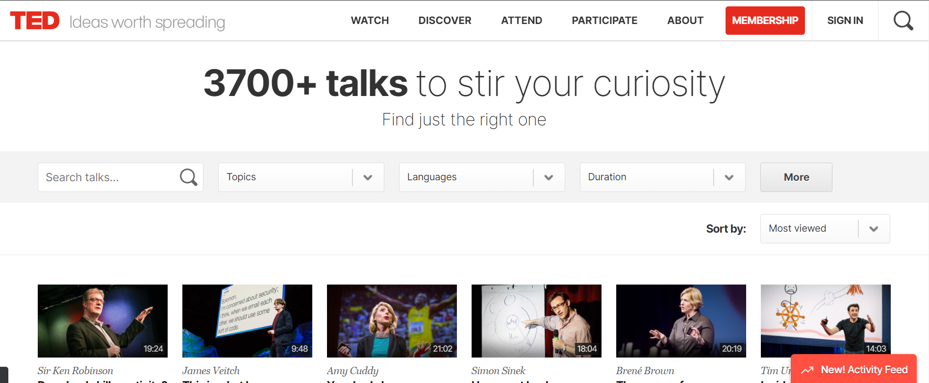 Tampilan laman TEDTalks pada situs TED (sumber: ted.com)