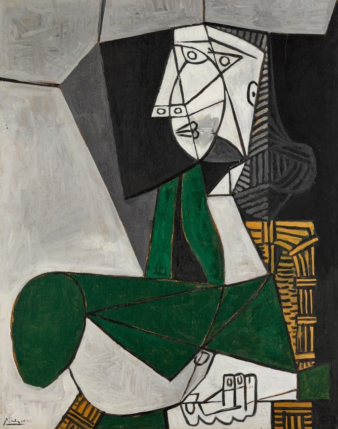 Femme assise en costume vert (Picasso, 1952)- Dok. Sotheby