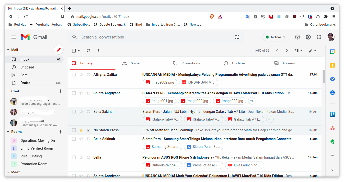 Tampilan Google Chat baru dalam Gmail