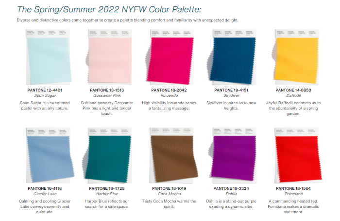 Palet Warna Musim Semi/Musim Panas 2022 NYFW. (Dok. Pantone)