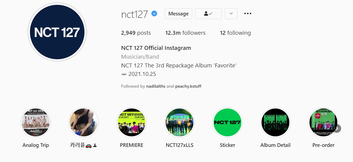 Tampilan media sosial Instagram NCT 127 untuk album repackage Favorite. (Dok. Instagram/NCT 127)