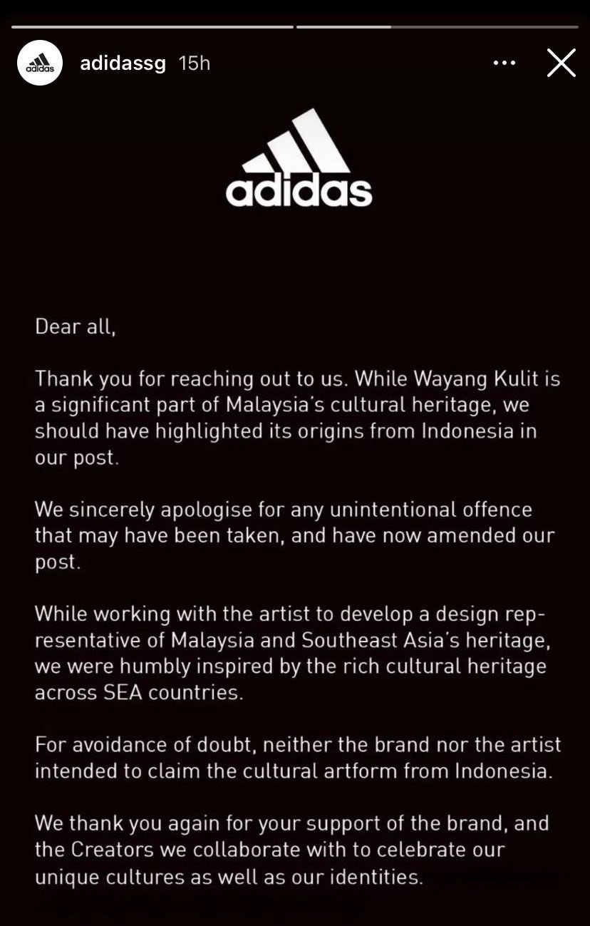 Permohonan maaf Adidas Singapura. (Dok. Official Instagram)