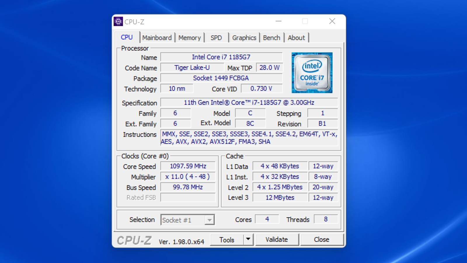 CPU Z Latitude 9420 (tangkapan layar)
