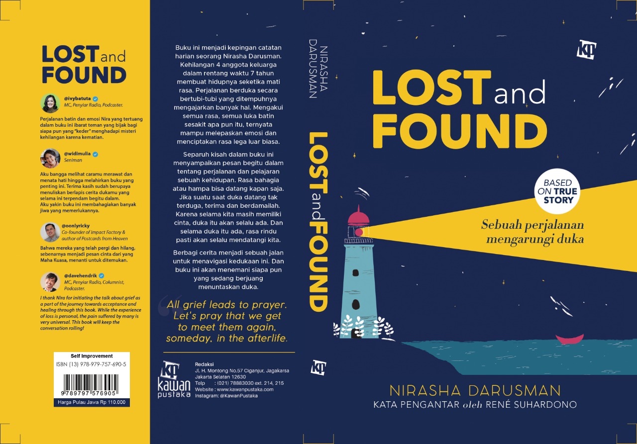 Tampilan sampul buku Lost and Found: Sebuah Perjalanan Mengarungi Duka. (Dok. Kawan Pustaka)