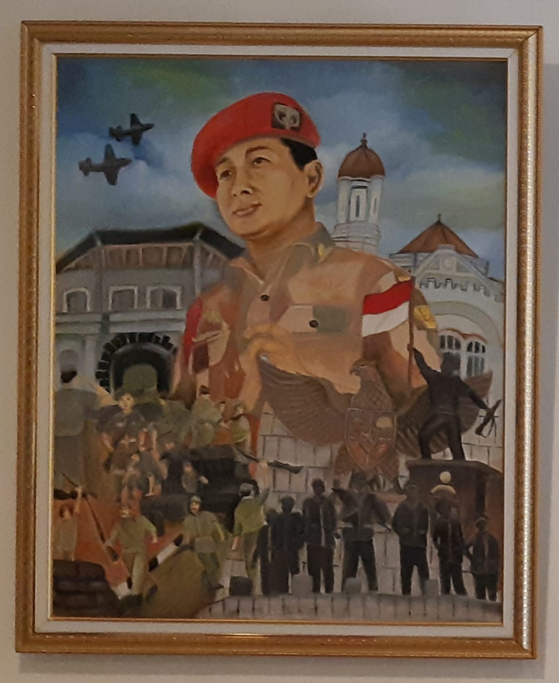 Lukisan "Perjalanan Soeharto Meraih Asa, Indonesia Jaya" karya Bening Saoma Palupi. (Dok. hypeabis/YSO)