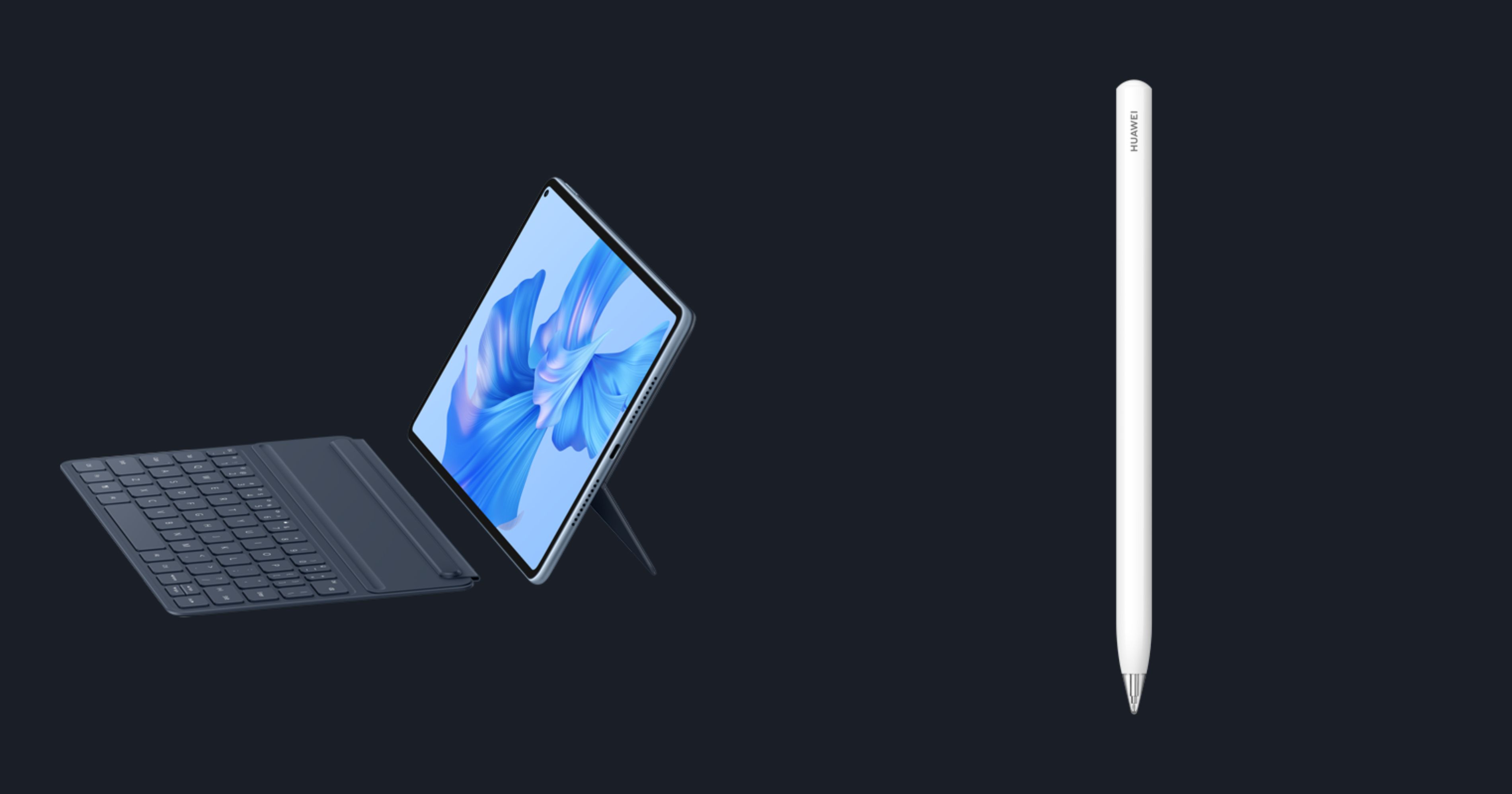 Tampilan Huawei MatePad Pro, Magnetic Keyboard, dan M-Pencil. (Sumber gambar: Huawei)