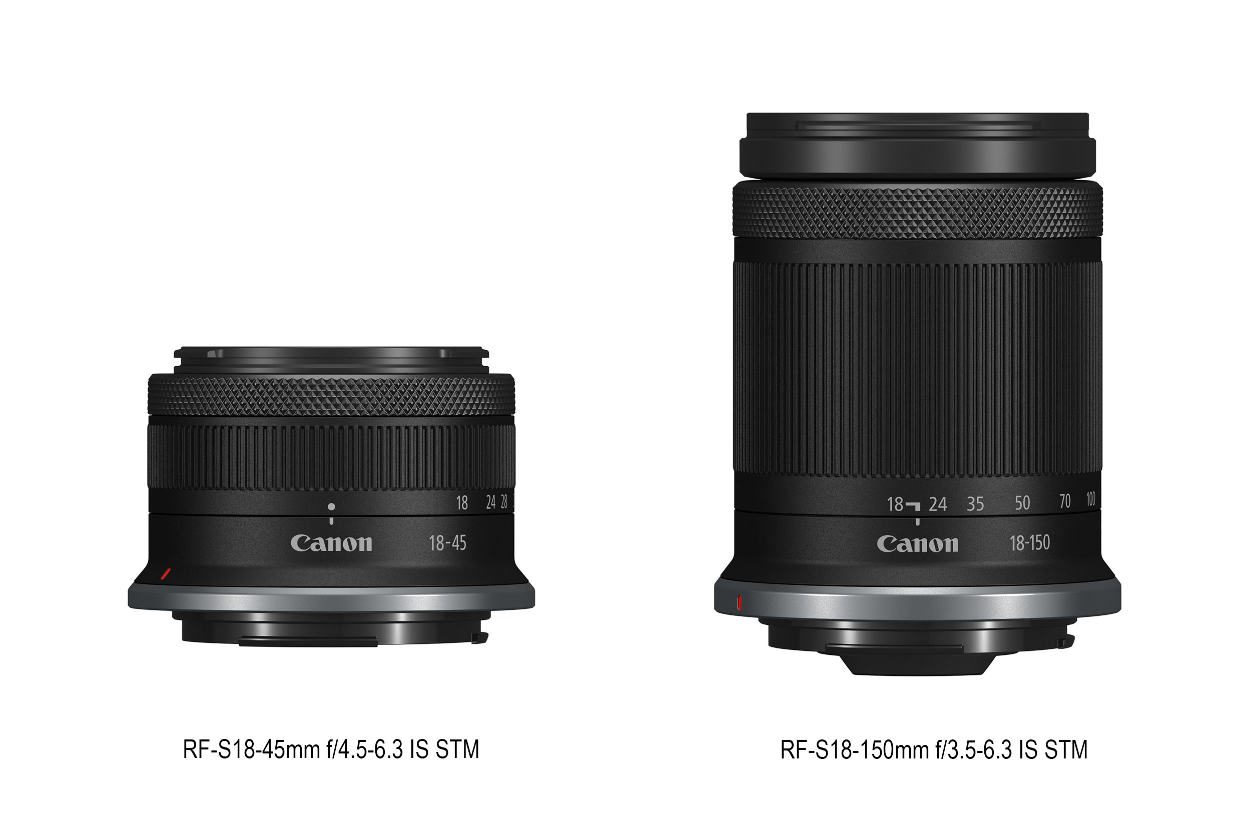 Lensa kit RF-S18-150mm (kiri) dan RF-18-45mm (kanan). (Sumber gambar: Canon/Datascript)