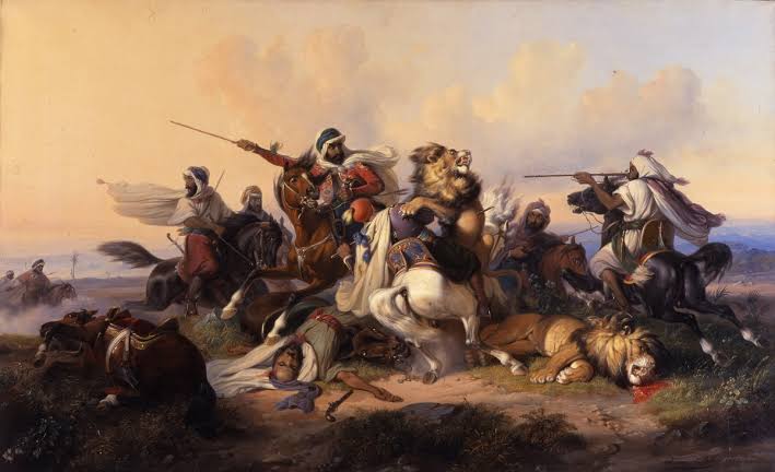 The Lion Hunt oleh Raden Saleh. (Sumber gambar: The Art Museum Riga Bourse)
