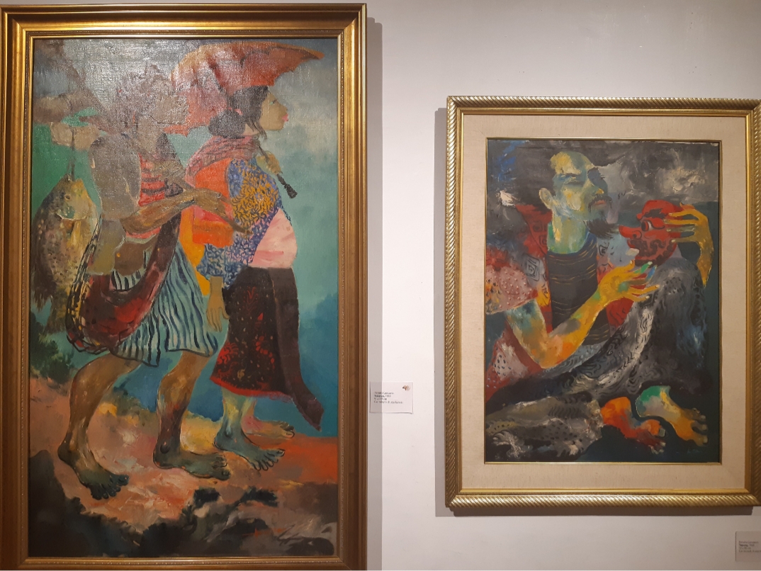 Dua koleksi lukisan karya Hendra Gunawan. (kiri) 