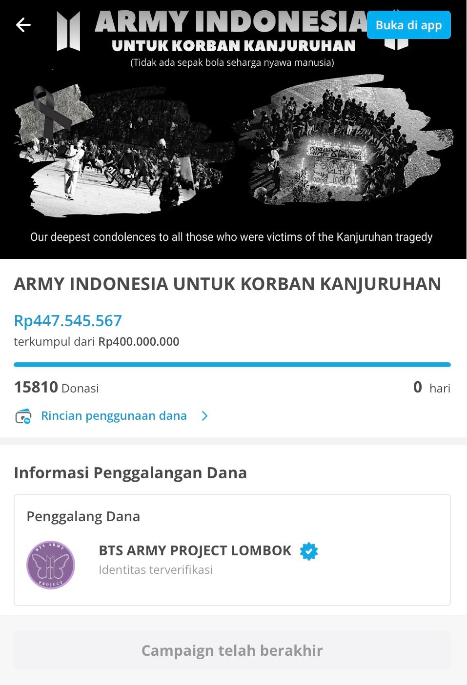 Laman donasi ARMY Indonesia