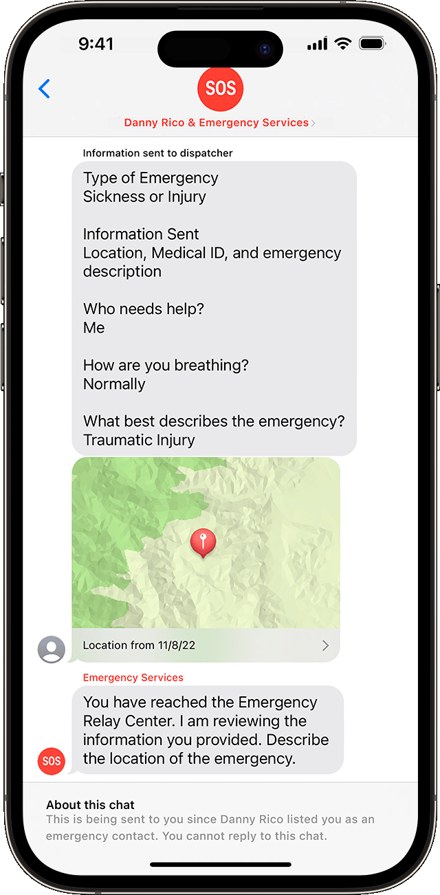 Tampilan aplikasi Emergency SOS ada iPhone 14. (Sumber gambar: Apple)