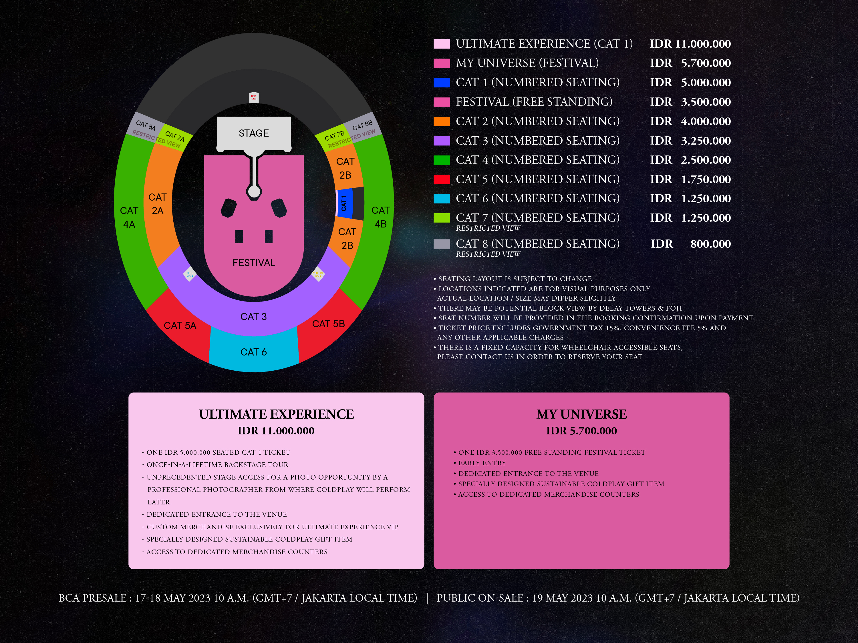 Harga & Seat Plan Konser Coldplay di Jakarta (Sumber gambar: coldplayinjakarta.com)