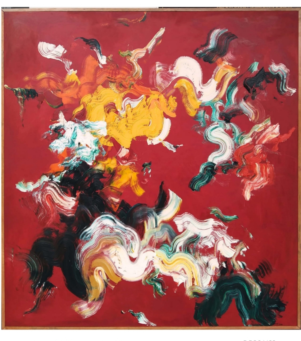 Menari di Atas Merah (2023), Dadan Setiawan, 140x145 cm, oil on canvas. (Sumber gambar: Art1 New Museum)