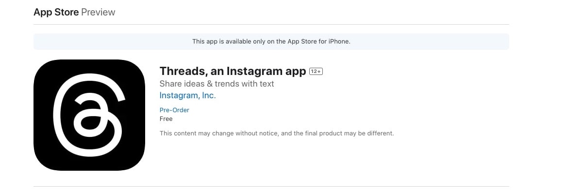Tangkapan layar aplikasi Threads (Sumber gambar: App Store)