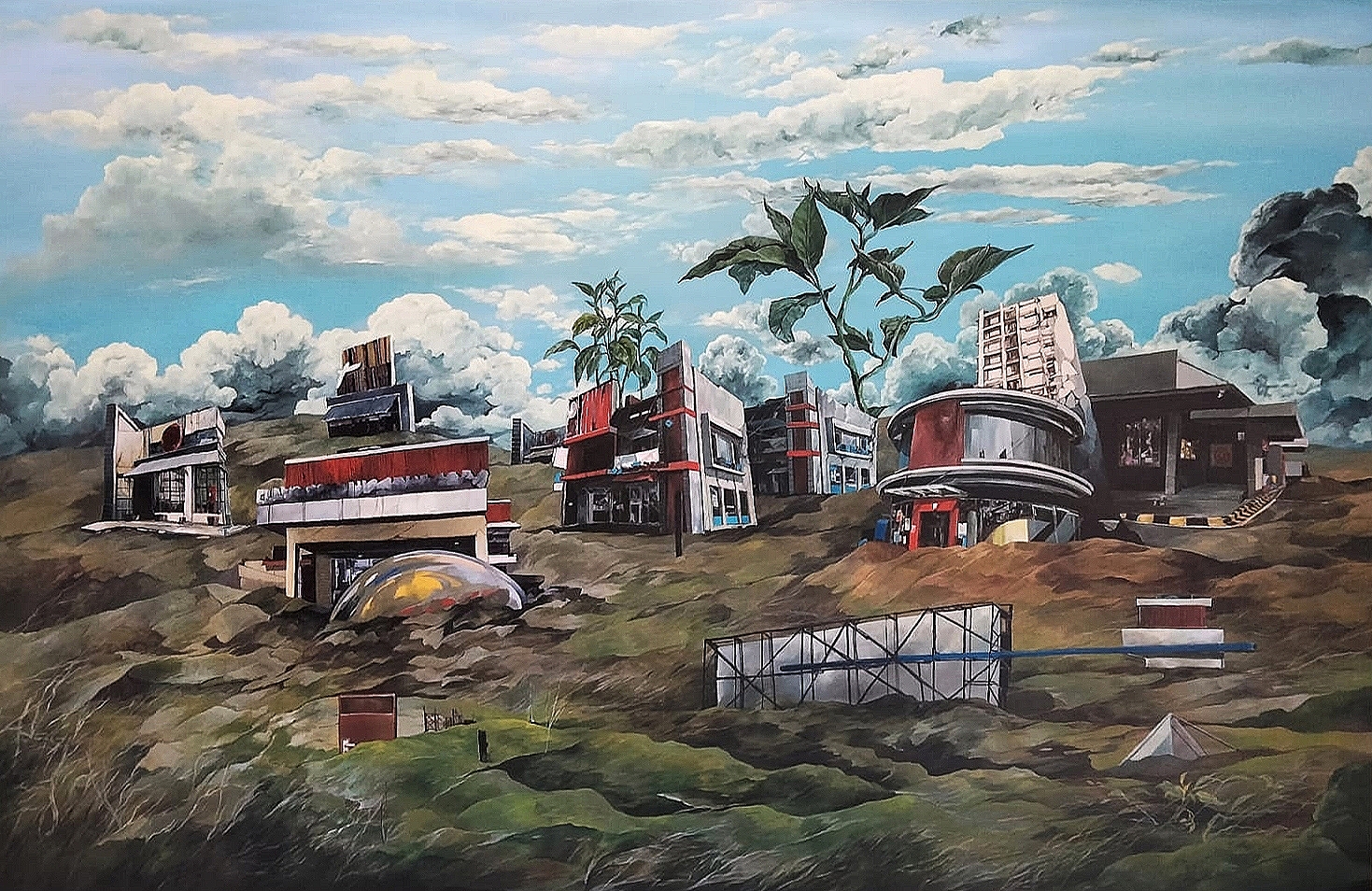 Abandoned (2021), Prabu Perdana, Acrylic on Canvas, 100x150 cm. (Sumber gambar: Artsphere Gallery)