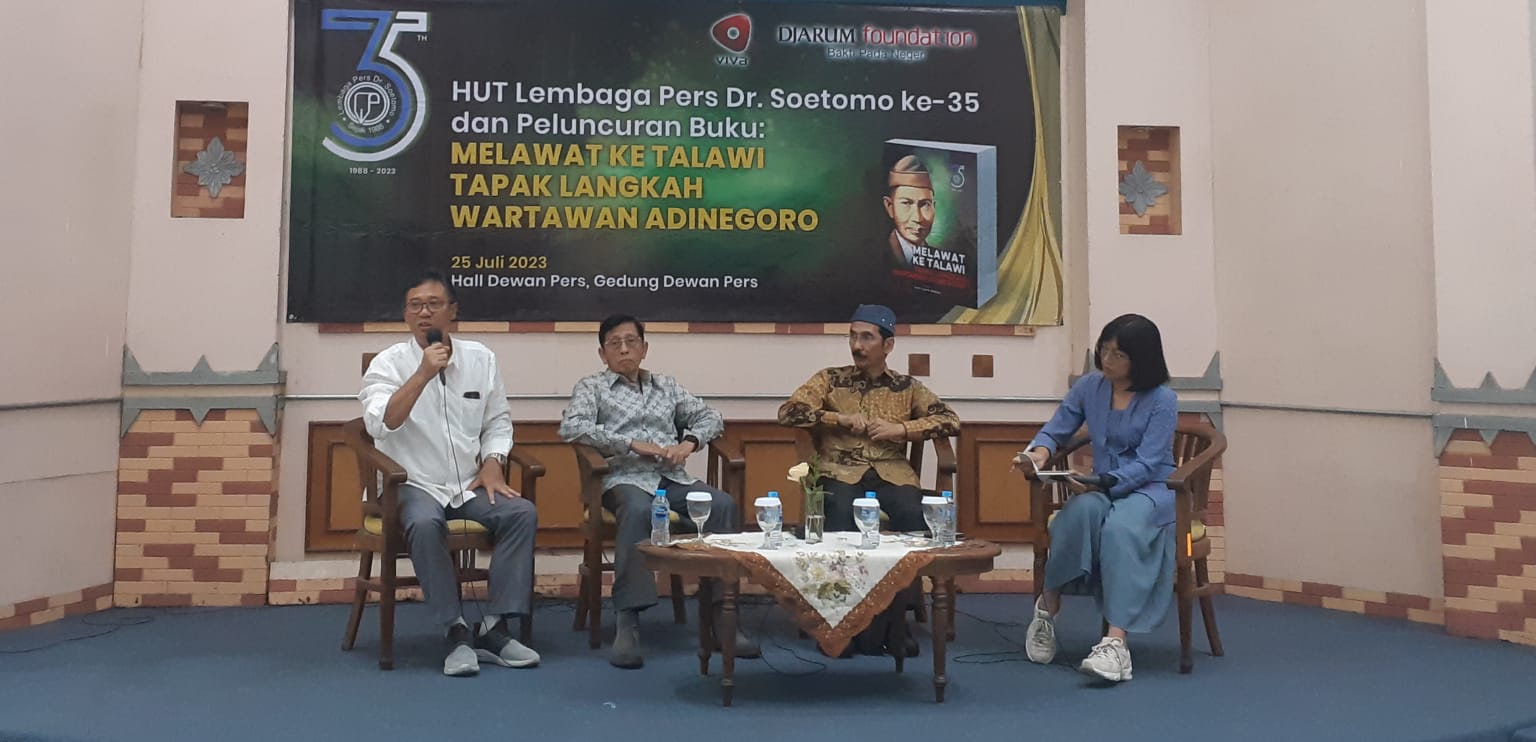 Diskusi buku Melawat Ke Talawi Tapak Langkah Wartawan Adinegoro pada Selasa, (25/7/23) di Gedung Dewan Pers, Jakarta.  (sumber gambar Hypeabis.id/Prasetyo Agung)