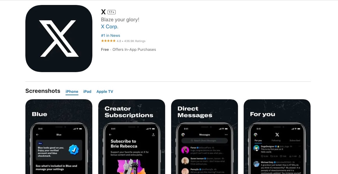 Tampilan aplikasi X di AppStore (Sumber gambar: Ap Store)