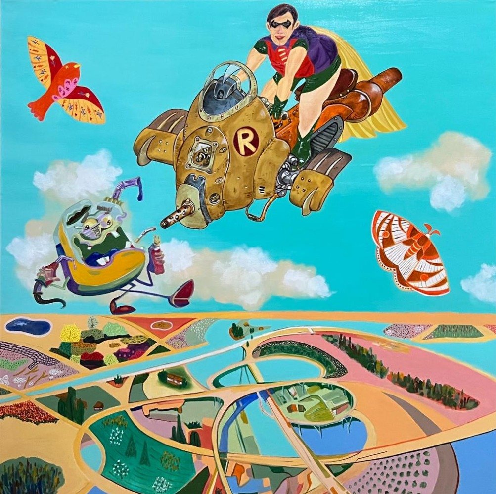 Lukisan Syakieb Sungkar  bertajuk Imaginary Homeland, 150x 150 cm. Oil on Canvas, 2023 (sumber gambar galeri ZEN1)