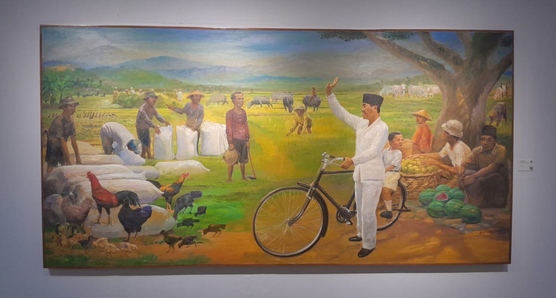 Lukisan berjudul Greeting to Fertile Lands and Marhaen the Farmer karya Budi Ubrux (sumber gambar Hyepabis.id/ Prasetyo Agung Ginanjar)