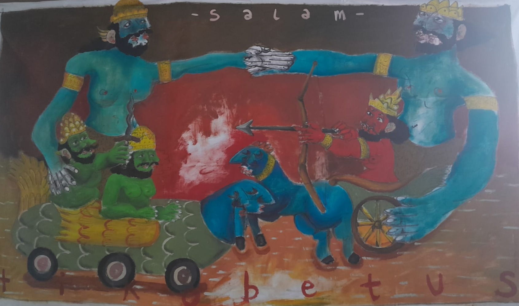 karya perupa Tiko Betus berjudul Salam (acrylic on canvas, 230x170 cm, 2024) (Sumber gambar  Hypeabis.id/Prasetyo Agung)