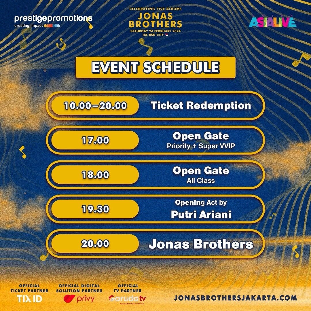 Jadwal acara konser Jonas Brothers (Sumber gambar: Siaran Pers)
