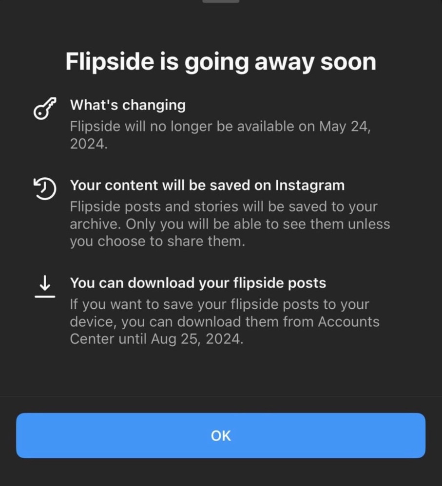Flipside akan dihapus dari Instagram (Sumber foto: Instagram)