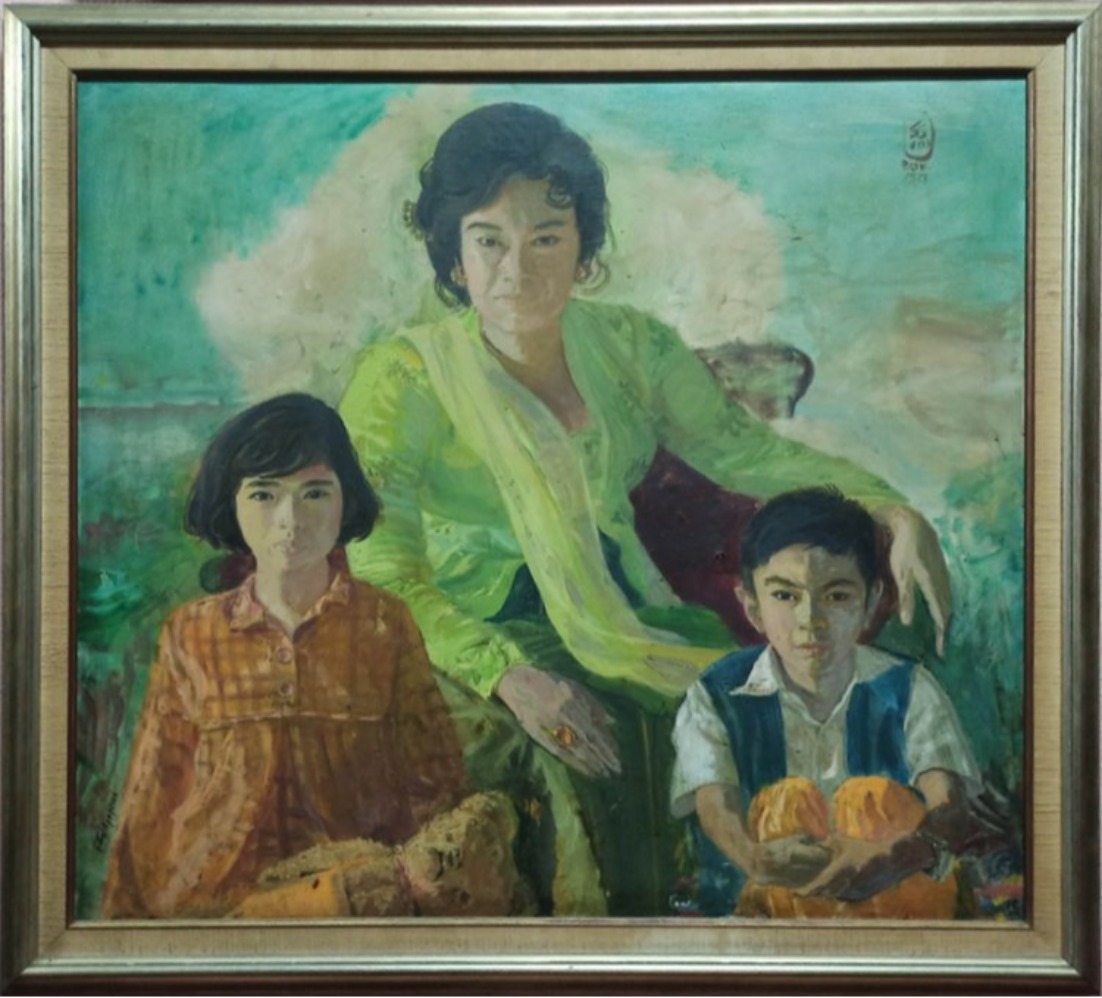Lukisan Soedjojono - Toeti, Migni dan Cyri - 89 x 98,5 cm - Acrylic on Canvas - 1971 (Sumber gambar: cemara6galerimuseum.com)