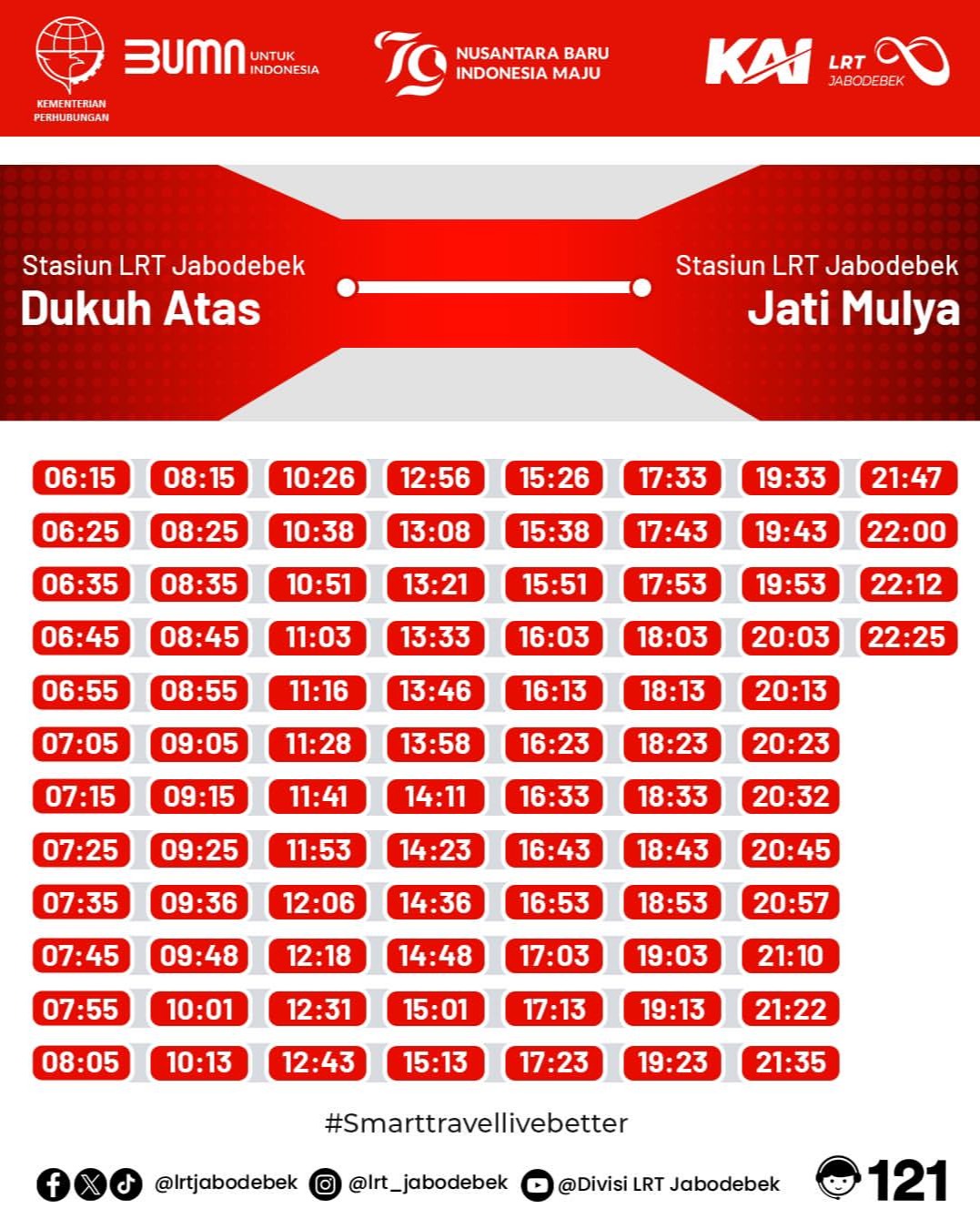 Jadwal LRT Jabodebek (Sumber gambar: IG/ LRT Jabodebek)