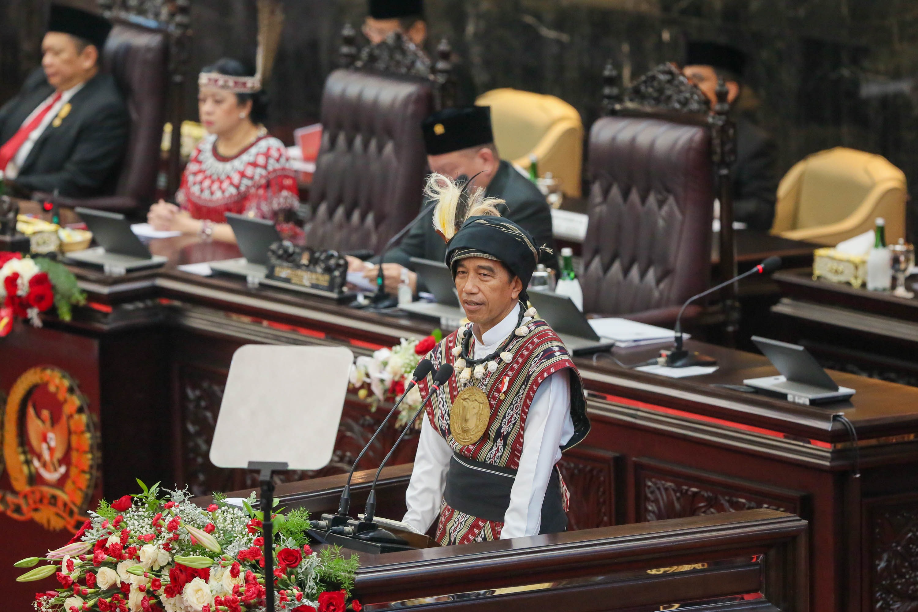 Presiden Joko Widodo menyampaikan pidato kenegaraan dalam Sidang MPR Tahun 2023 di Jakarta, Rabu (16/8/2023). (Sumber foto: JIBI/Hypeabis.id/Himawan L Nugraha)