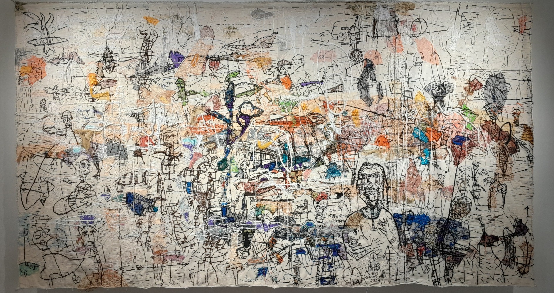 Lukisan bertajuk Mimpi karya Gatot Pujiarto dalam pameran Stitching Gesture di Jagad Gallery (Sumber gambar: Hypeabis.id/Prasetyo Agung Ginanjar) Lukisan bertajuk Mimpi karya Gatot Pujiarto dalam pameran Stitching Gesture di Jagad Gallery (Sumber gambar: Hypeabis.id/Prasetyo Agung Ginanjar)