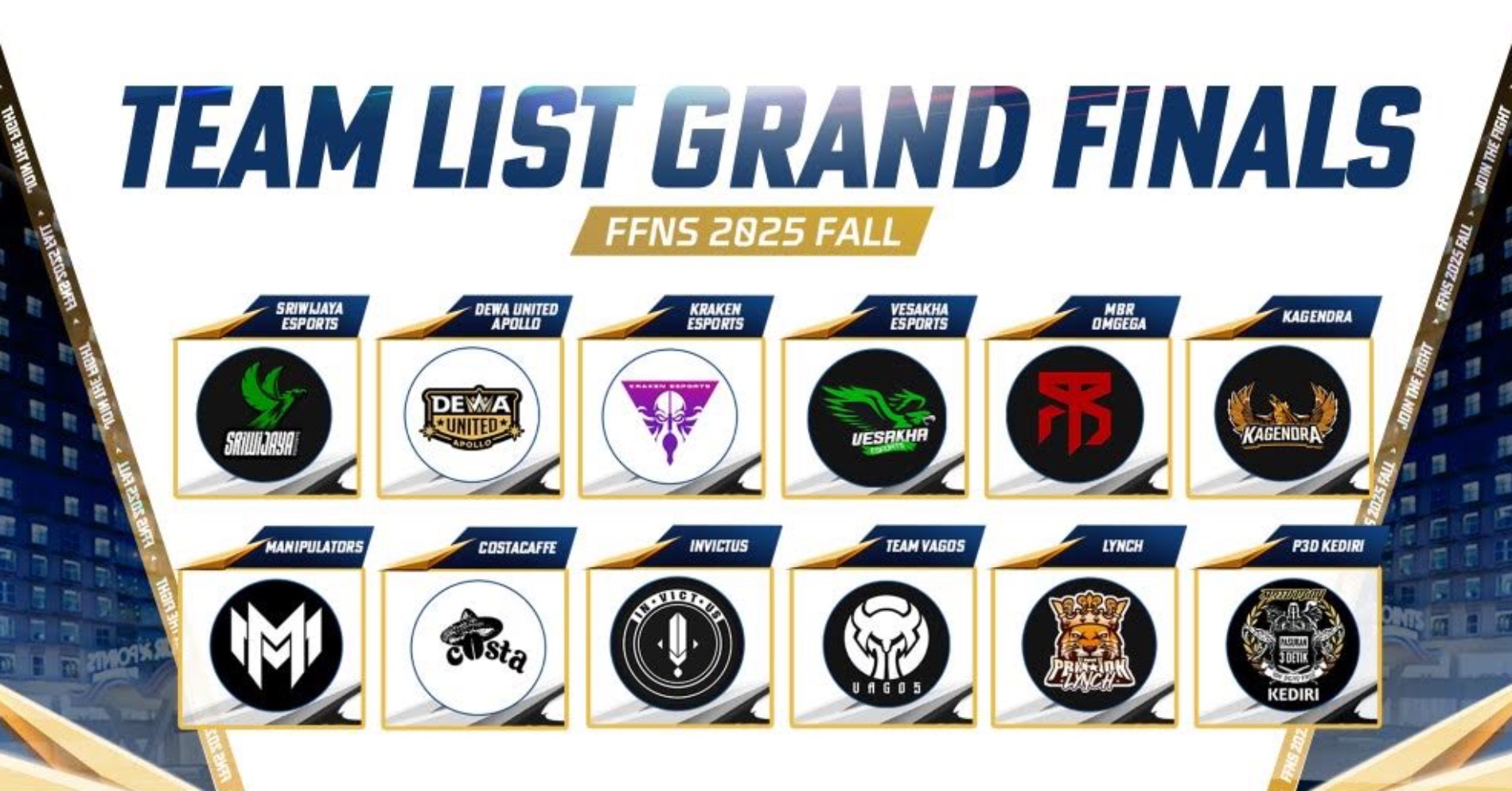 Tim yang lolos ke Grand Finals FFNS Fall 2025. (Sumber gambar: Garena) Tim yang lolos ke Grand Finals FFNS Fall 2025. (Sumber gambar: Garena)