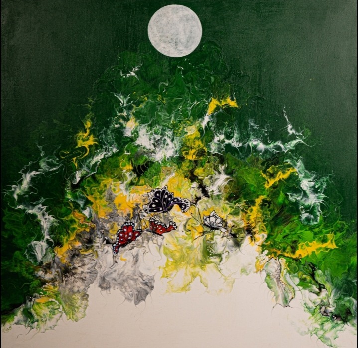 Boundless Enlightenment, Acrylics on canvas, 100x100 cm, 2025. (Sumber gambar: Arcana Artworks). Boundless Enlightenment, Acrylics on canvas, 100x100 cm, 2025. (Sumber gambar: Arcana Artworks).