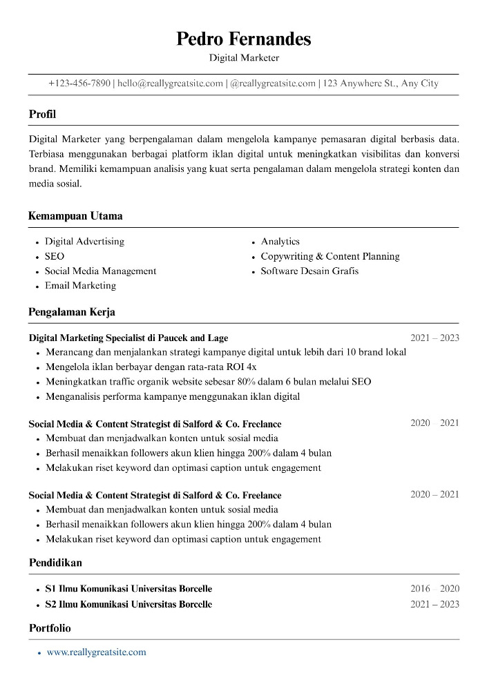 Contoh CV yang sederhana tapi jelas (Sumber gambar: Canva) Contoh CV yang sederhana tapi jelas (Sumber gambar: Canva)