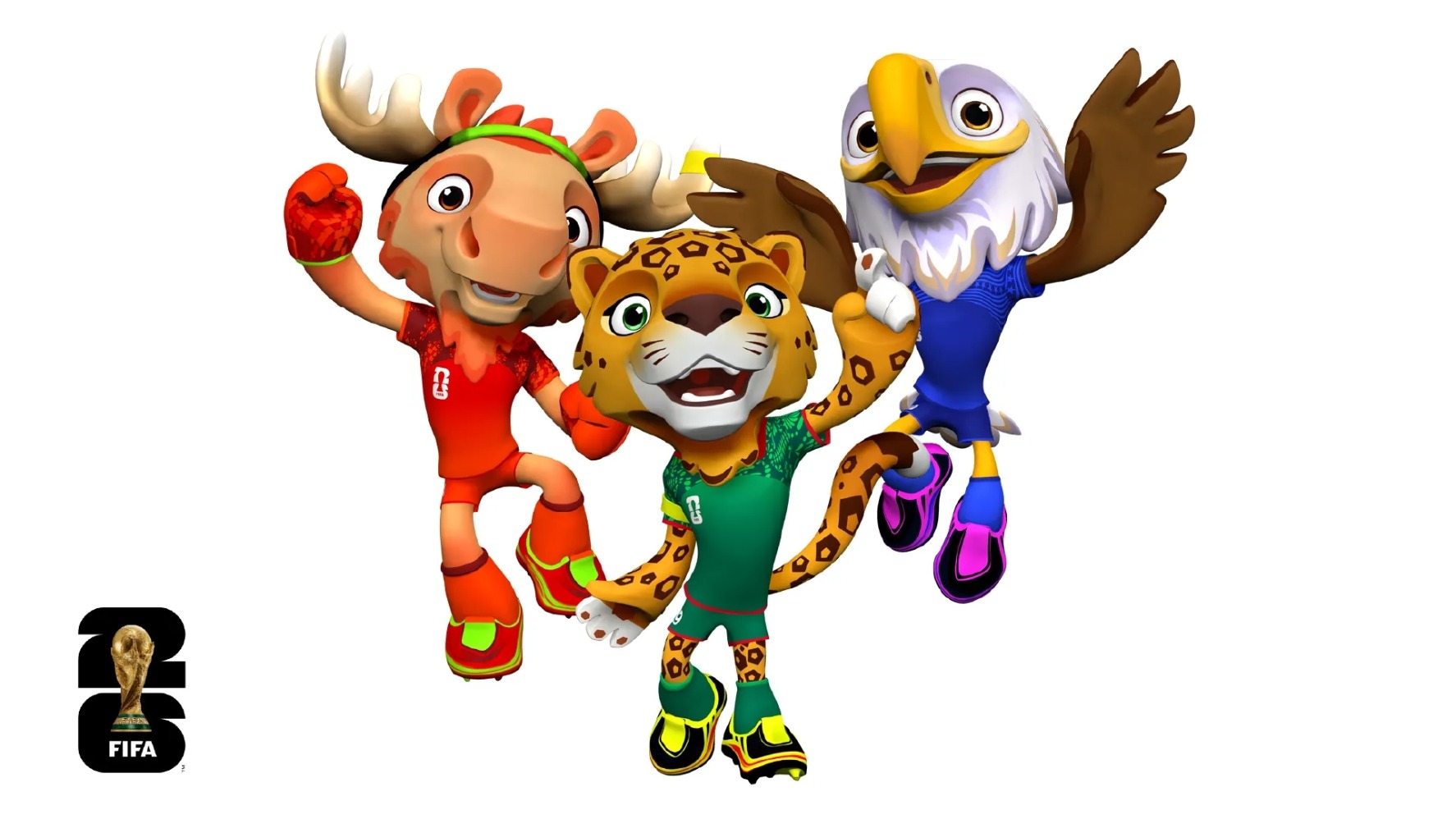 Maskot elang Amerika Serikat dinamai Clutch, jaguar Meksiko diberi nama Zayu, sementara rusa Kanada diberi nama Maple. (Sumber gambar: FIFA)