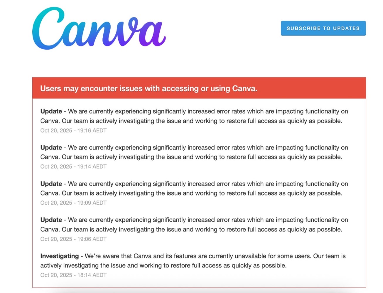 Pernyataan Canva terkait situs down (Sumber gambar: Canva) Pernyataan Canva terkait situs down (Sumber gambar: Canva)