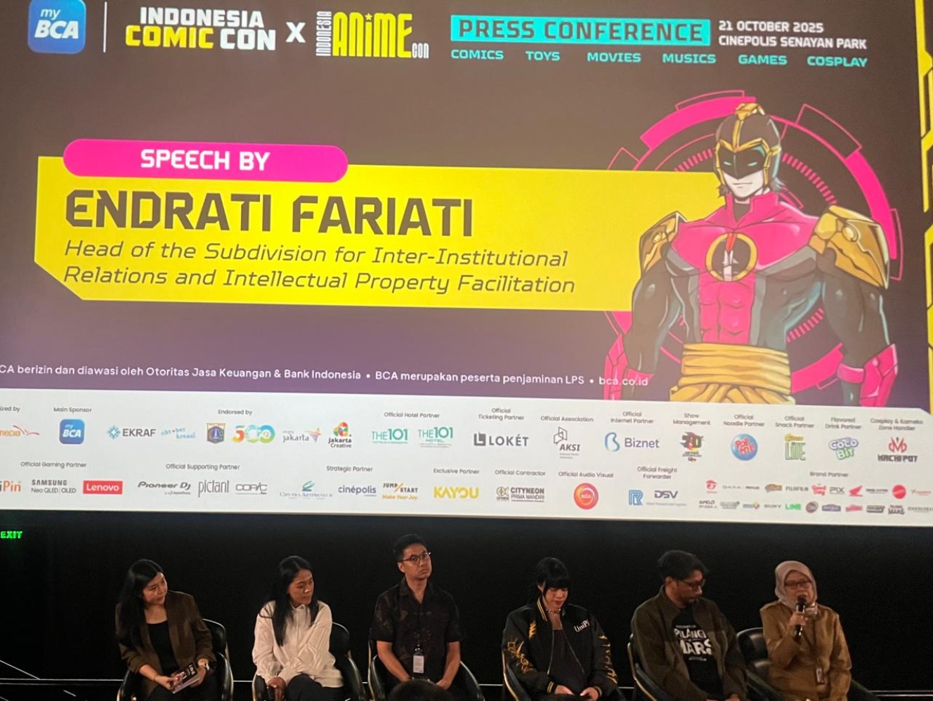 Konferensi Pers Indonesia Comic Con 2025 di Senayan Park pada Selasa (21/10/2025). (Sumber gambar: Indah Permata Hati/Hypeabis.id) Konferensi Pers Indonesia Comic Con 2025 di Senayan Park pada Selasa (21/10/2025). (Sumber gambar: Indah Permata Hati/Hypeabis.id)