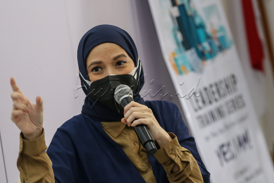 Public Figure, Andhara Early Astrawinata memberikan pemaparan saat acara Healthy Class-Clean Eating di Auditorium Brawijaya Hospital Saharjo, Jakarta, Kamis (27/1/2022). Kelas edukasi kesehatan tersebut membahas mengenai gaya hidup clean eating sebagai pola makan yang bertujuan untuk menurunkan berat badan, sekaligus mengatur pola hidup yang sesuai dengan kesehatan.<br />
&nbsp;