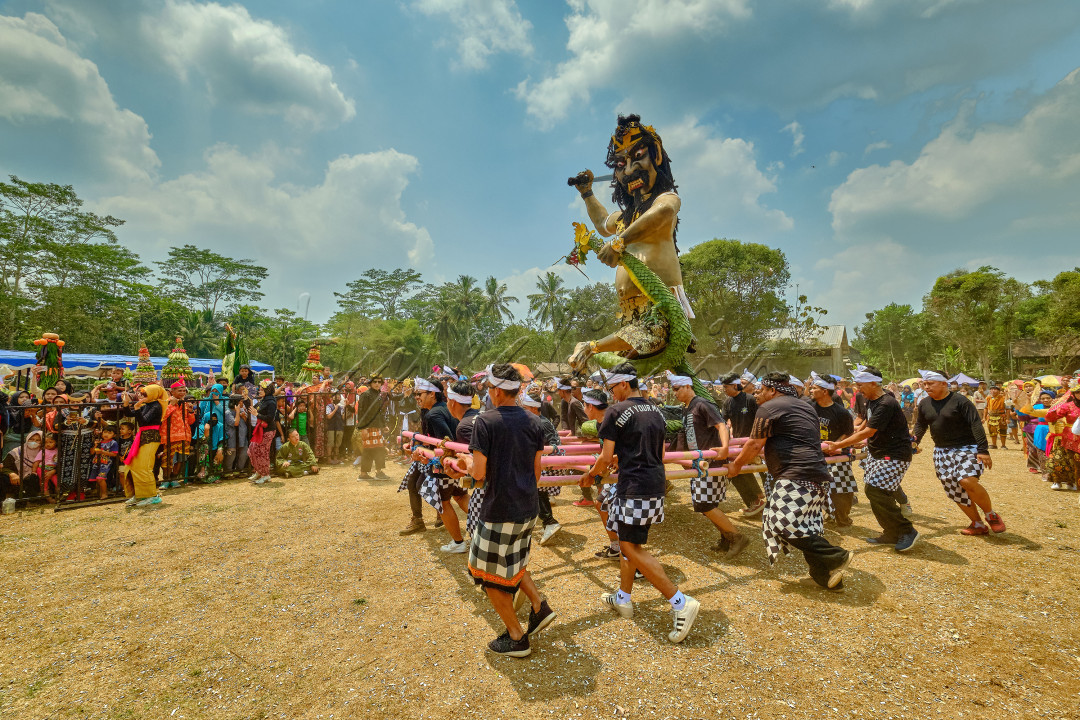 Antusiasme warga Desa Krajan, Dukuh, Salatiga dengan mempersembahkan tampilan khas Bali dan mengarak ogoh-ogoh dalam acara Merti Desa.