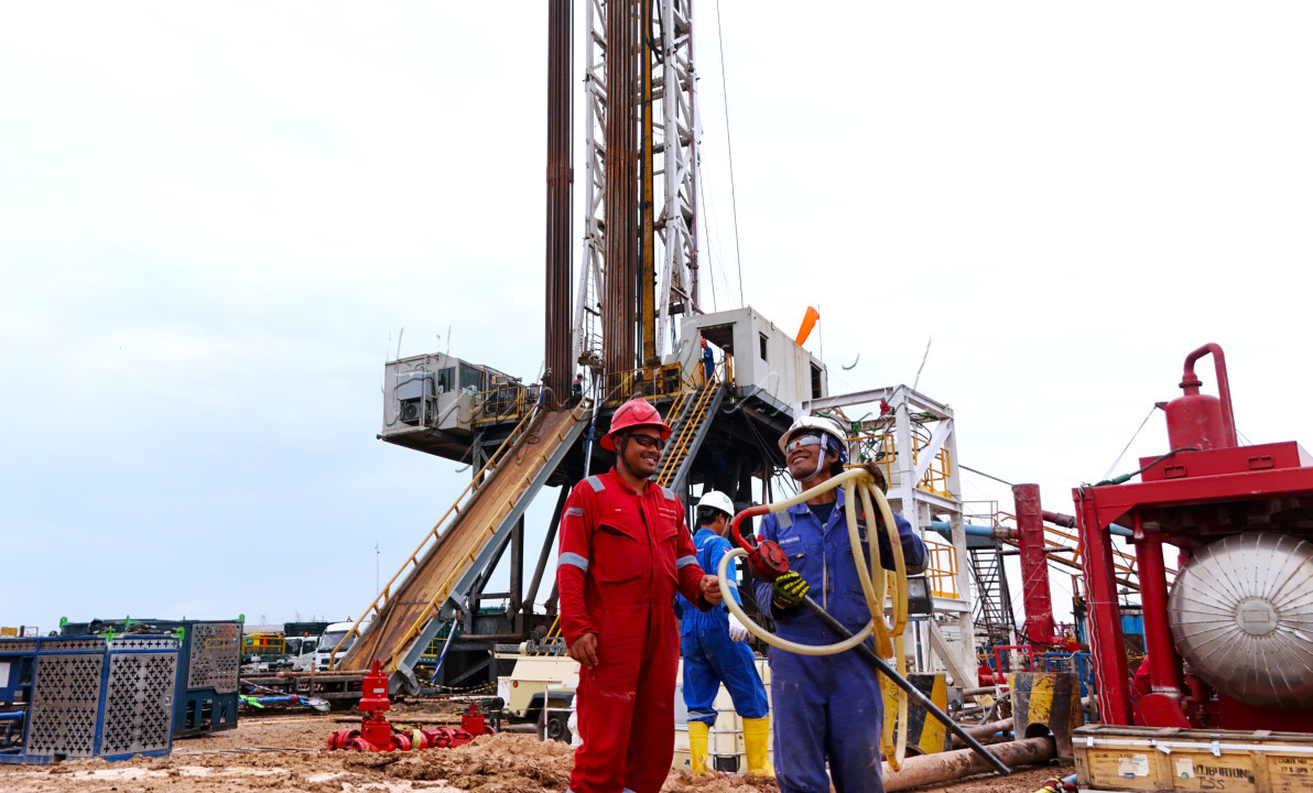 Wajah Ceria Operator PT Bama Bumi Sentosa dan Halliburton yang sedang bekerja di lokasi Pemboran Sumur Gulamo DET WK Rokan PT. Pertamina