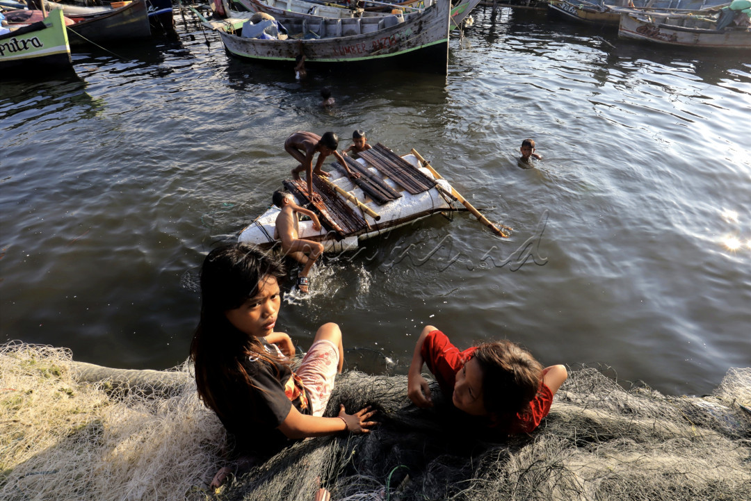 Melihat anak anak pesisir bermain di tepi laut
