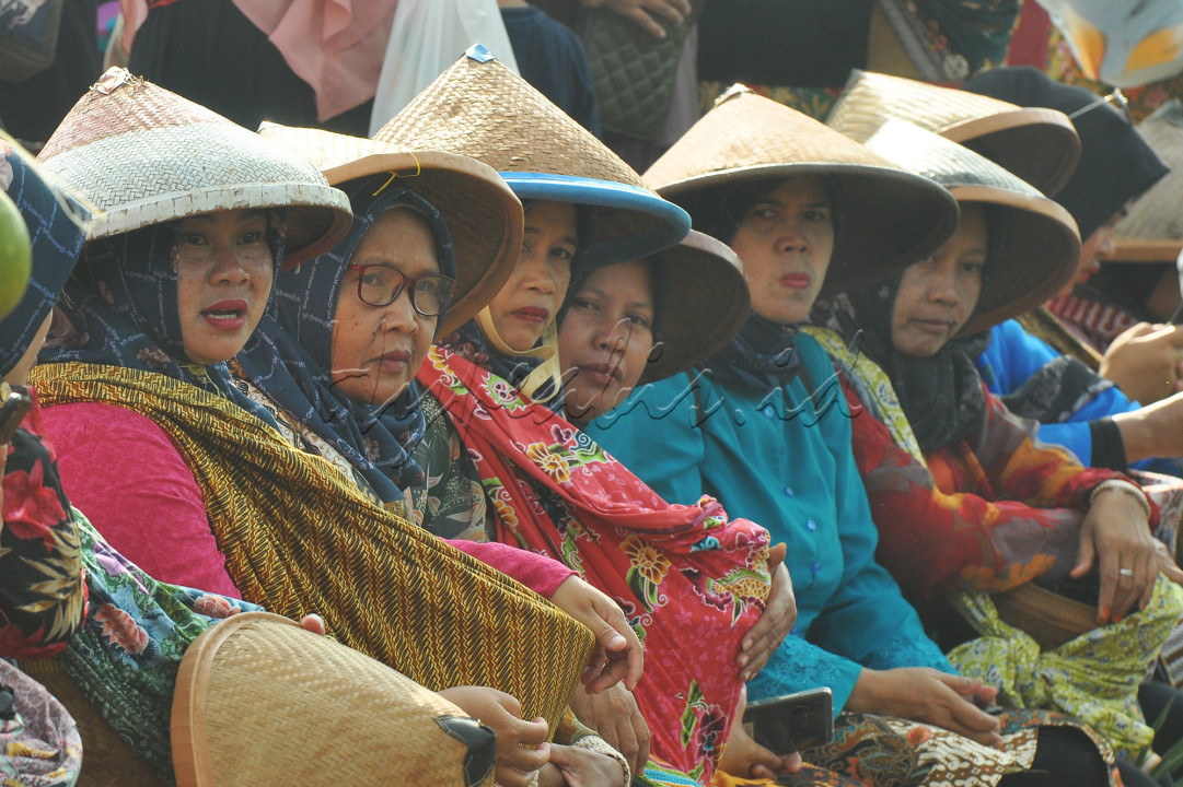 Petani mengikuti Festival Sawah di Desa Baginda, Kecamatan Sumedang Selatan, Kabupaten Sumedang, Jawa Barat,&nbsp;