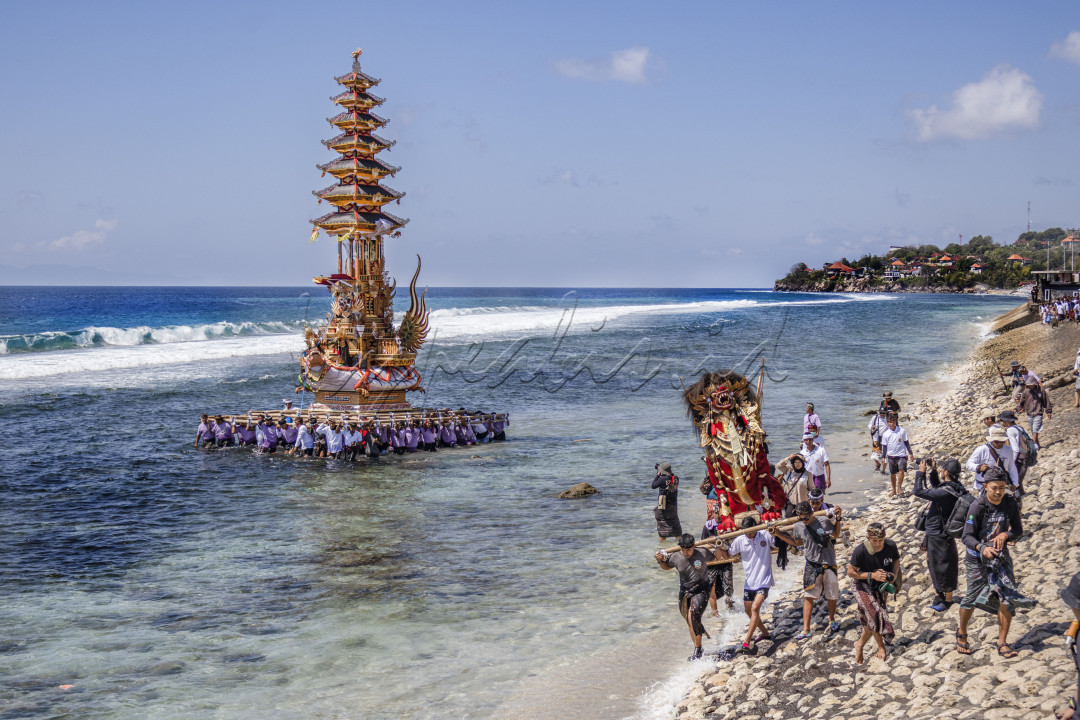 Potret Bade dan Lembu, Ngaben di Nusa Penida memiliki salah satu keunikan yang membedakan dari Tradisi Ngaben di tempat lain yaitu, perjalanan menuju kuburan yang dimana melewati Pantai.&nbsp;