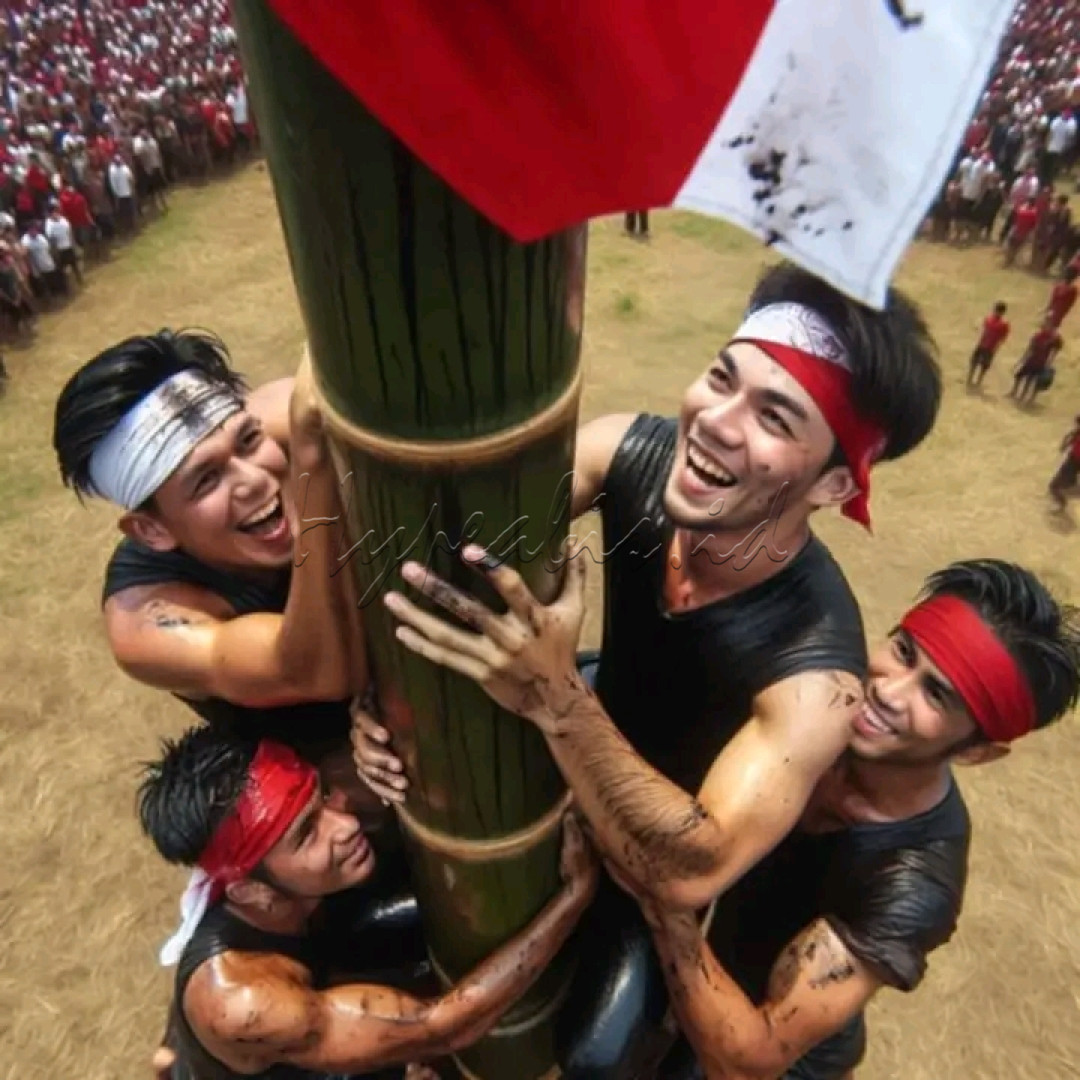 <br />
Para pemuda bersemangat berjuang dalam meraih kemenangan. Perjuangan yang sangat panjang untuk sampai ke tujuan. Kekompakan dan kebersamaan begitu erat, walaupun tiang yang begitu licin. Namun yang mereka harapkan bisa mencapai puncak tertinggi dan berhasil meraih hadiah kebanggaan. Hal ini menggambarkan perjuangan para rakyat Indonesia untuk mencapai kemerdekaan yang banyak sekali rintangan yang harus di lewati. Berkat ketabahan para pejuang dengat semangat yang membara, mereka berhasil meraih hadiah yang diimpikan. Begitu juga dengan para pejuang kemerdekaan. Dengan semangat yang tinggi dan niat yang tulus, para pejuang berhasil merebut kemerdekaan dari para penjajah bangsa Indonesia. Semangat kemerdekaan Indonesia perlu selalu dijaga demi terwujudnya rasa nasionalisme dan patriotisme. Jaya terus Indonesia!<br />
&nbsp;