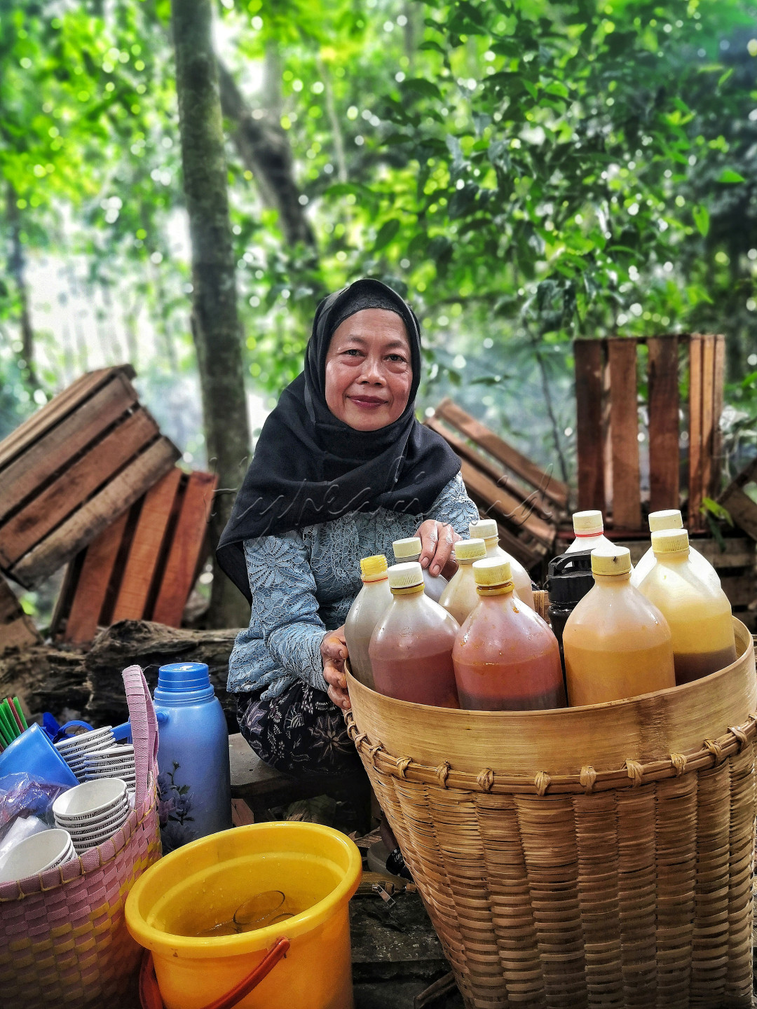 Mengkonsumsi jamu merupakan salah satu tradisi Indonesia negara sebagai penghasil rempah-rempah.<br />
Menjajahkan jamu bisa dengan berbagai cara salah satunya dengan digendong dan berkeliling seprti ini. Botol-botol jamu dan perlengkapanya yang berat ini di gendong dan di jajahkan dengan cara berjalan kaki dari satu lokasi ke lokasi lainya dan umumnya dilakukan oleh kaum wanita.