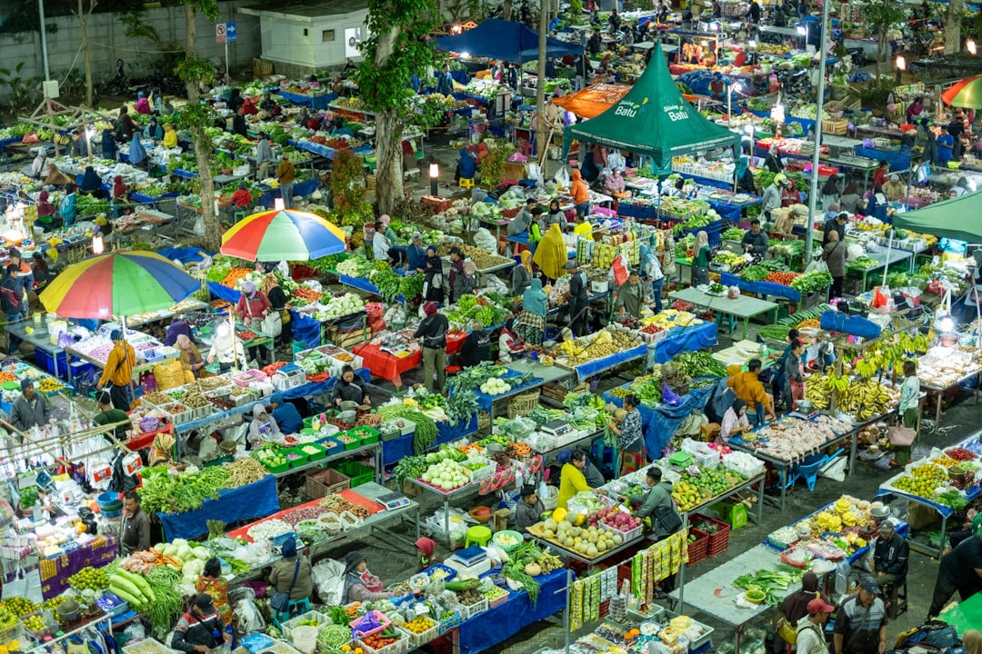 Sejumlah pedagang pasar tradisional berjejer rapi saat pagi hari di pasar Among Tani Batu. Listrik membuat para pedagang bisa bersiap lebih awal dan mulai berdagang sebelum matahari terbit . Dengan kerapian meja berjejer &nbsp;membuat pembeli dan penjual terasa nyaman saat berkunjung ke pasar, sehingga meningkatkan daya beli.